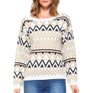 Women's Geometric Two-Toned Crewneck Knit Sweater